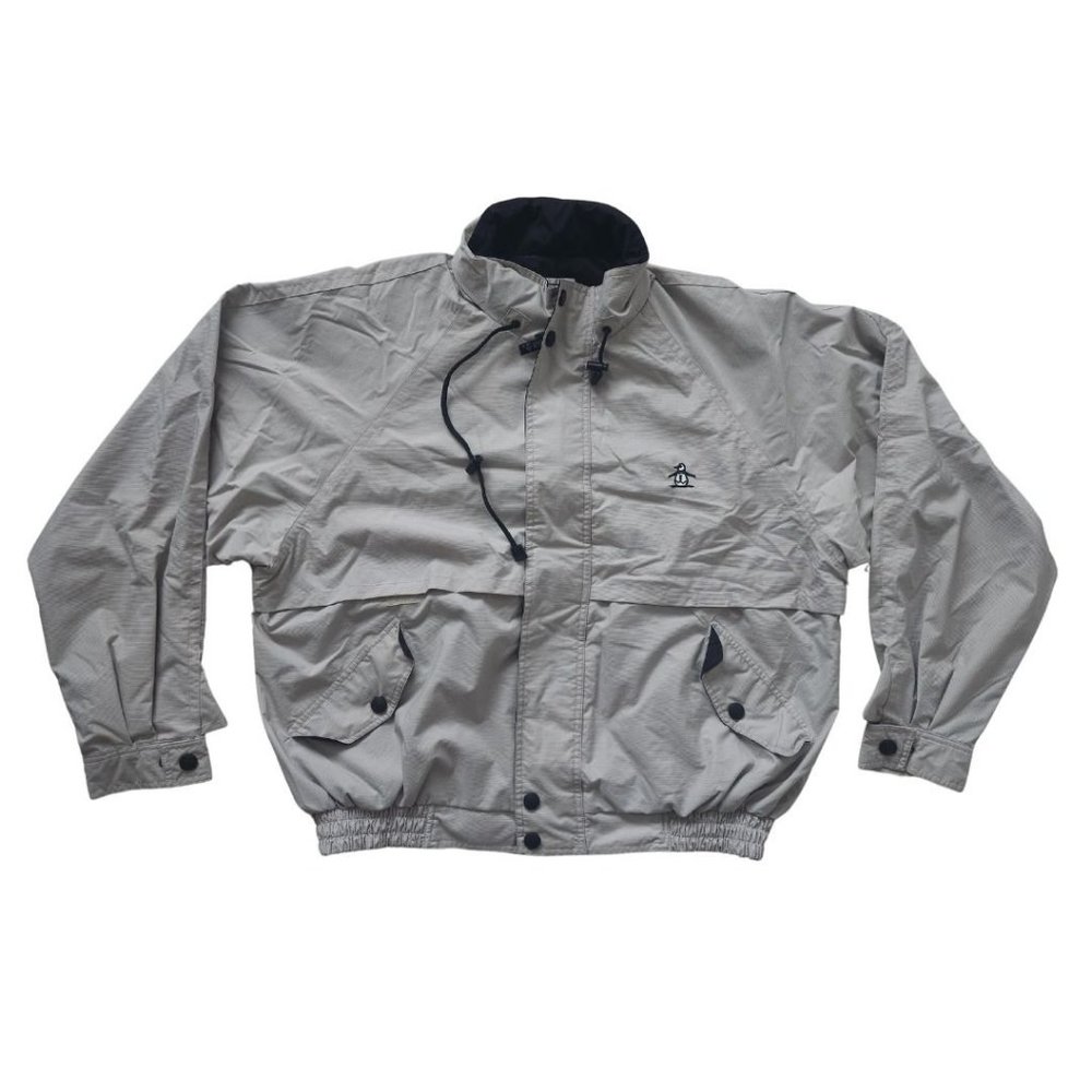 Grand Slam Windbreaker Jacket Mens XXL Gray Mesh Lined Long Sleeve Hidden Hoodie